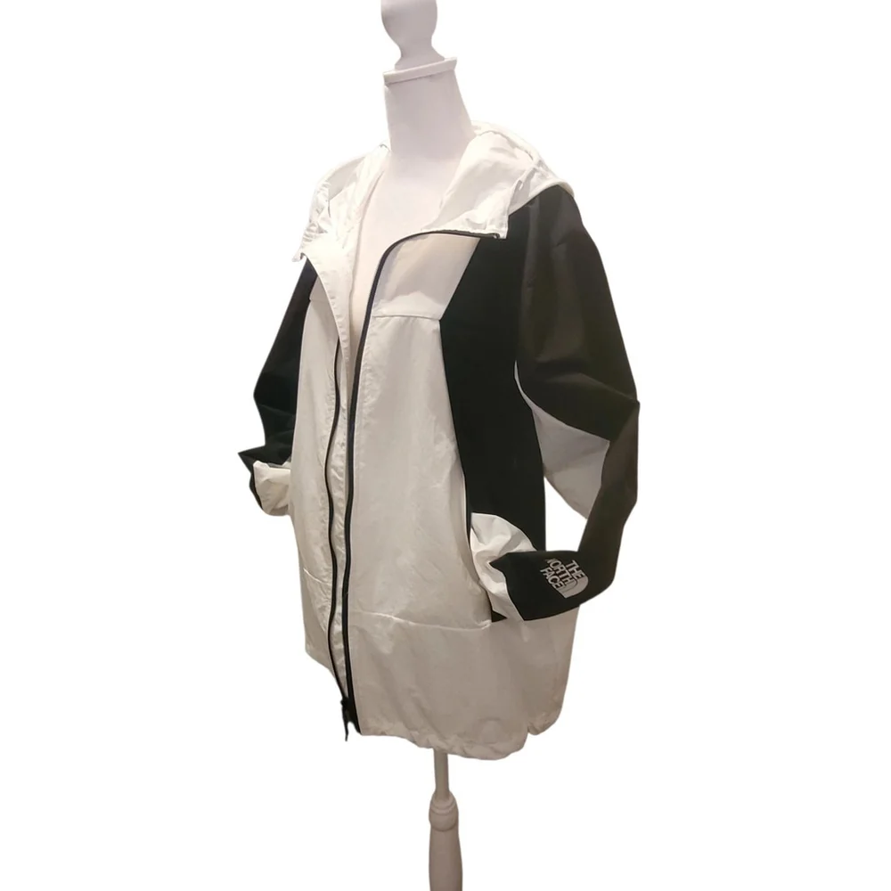 The North Face Men's White/Black Zip Peril Wind Windbreaker Hooded Jacket Sz L‎